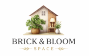 Brick & Bloom Space logo with house and plant representing property and interior design services